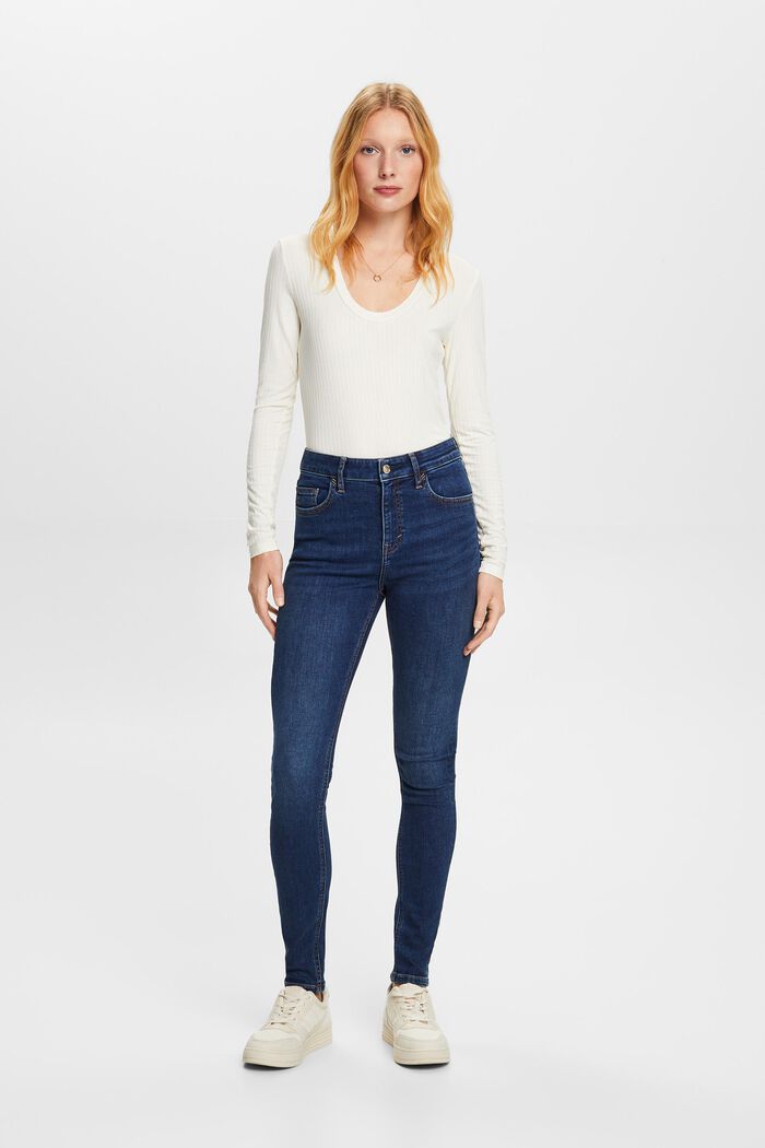 Skinny fit jeans met hoge taille, BLUE LIGHT WASHED, detail image number 4