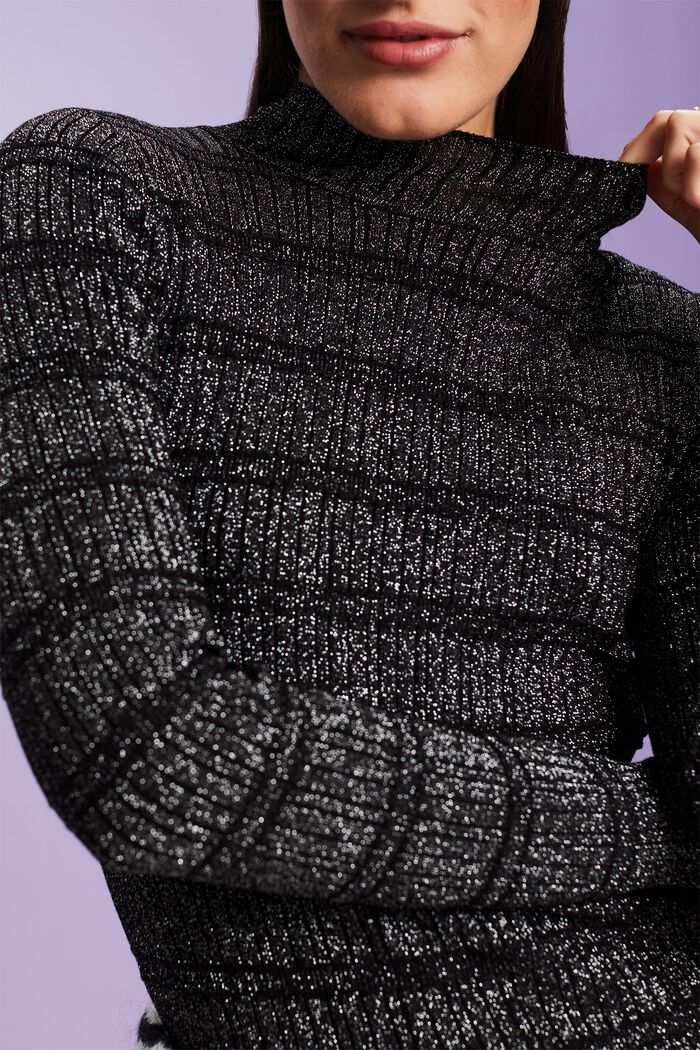 Glinsterende trui met opstaande kraag, LENZING™ ECOVERO™, BLACK, detail image number 3