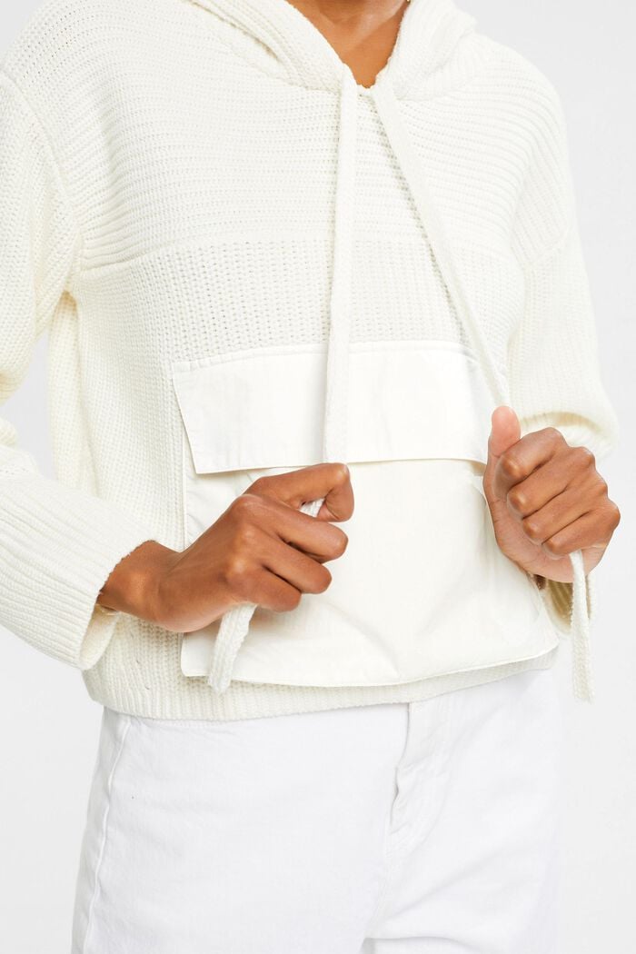 Pull-over en maille à capuche, OFF WHITE, detail image number 2
