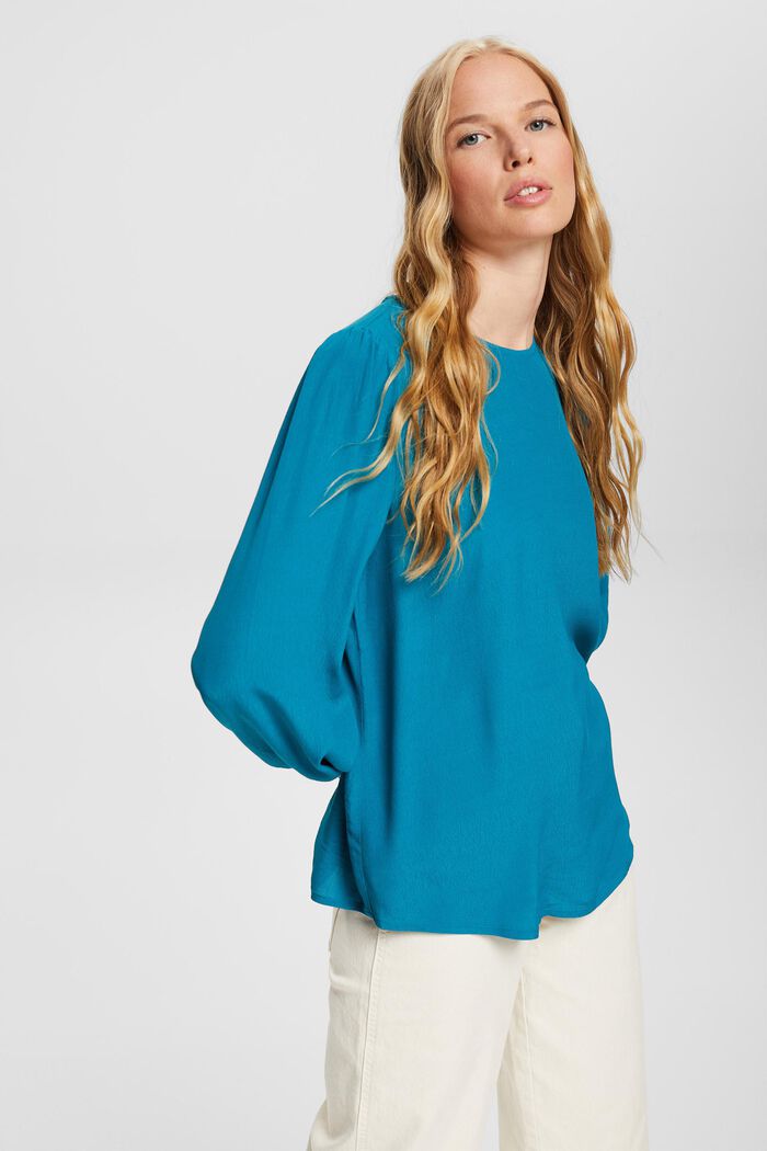 Effen blouse, TEAL BLUE, overview