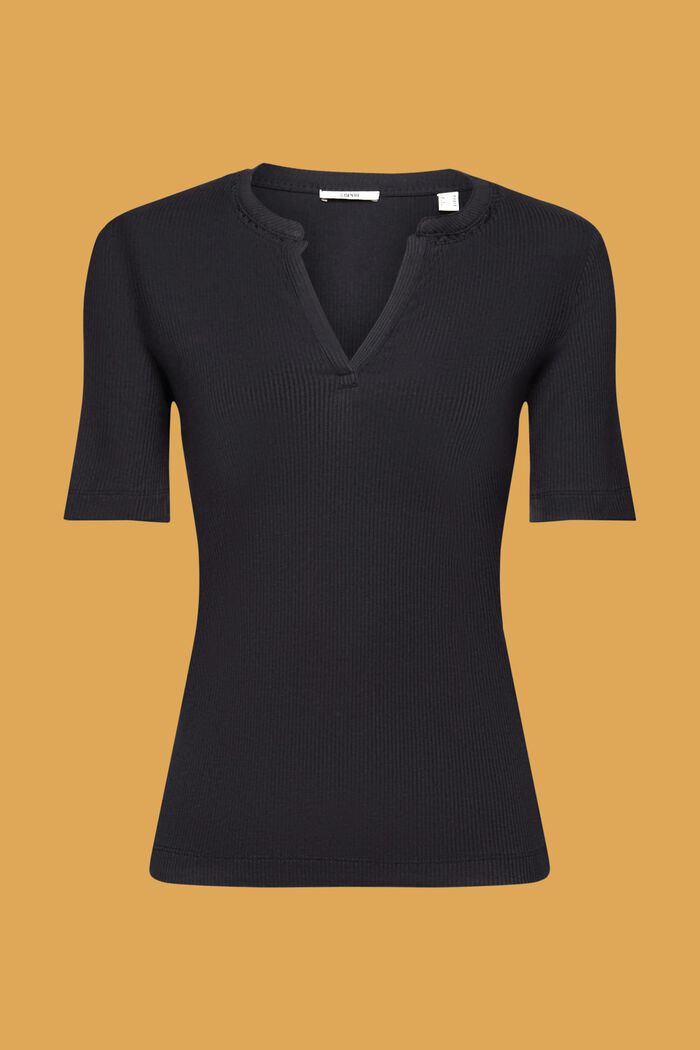 Geribd henley shirt met korte mouwen, BLACK, detail image number 7