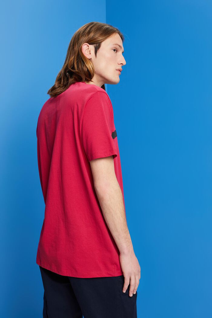 Katoenen T-shirt met contrasterende streep, DARK PINK, detail image number 3