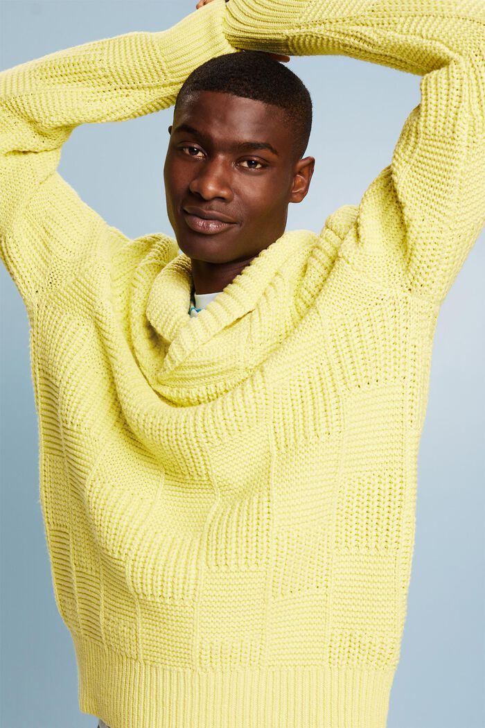Pull châle en maille épaisse, LIME YELLOW, detail image number 0