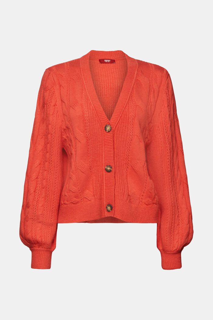 Cardigan en maille torsadée de laine mélangée, CORAL RED, detail image number 6