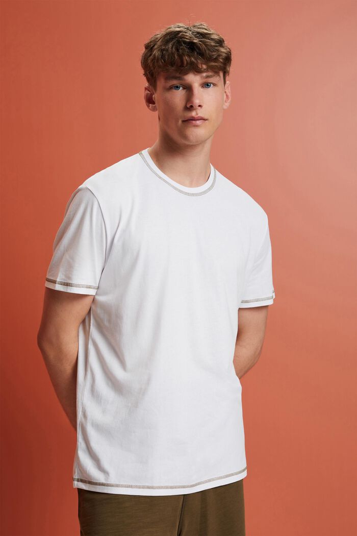 T-shirt en jersey orné de coutures contrastantes, WHITE, detail image number 0