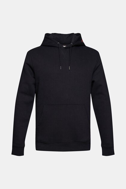 Sweat-shirt à capuche et logo brodé, en coton mélangé, BLACK, overview