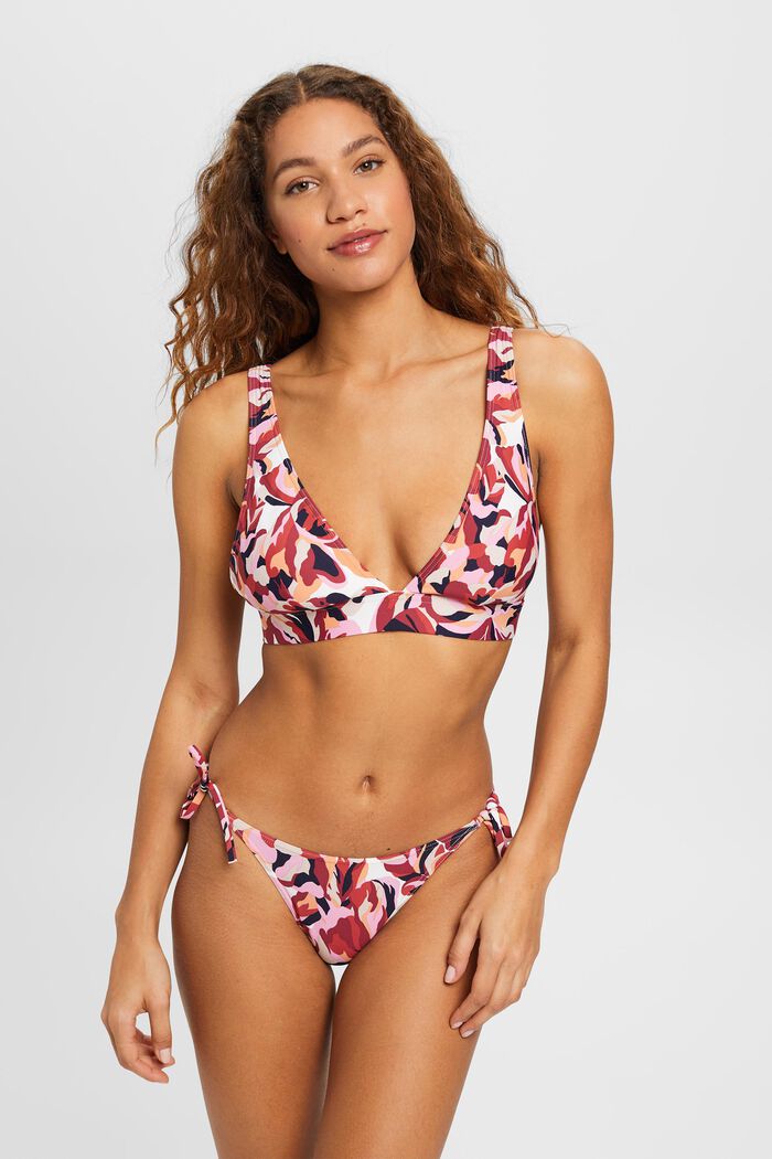 Gewatteerde bikinitop met bloemenmotief, DARK RED, detail image number 1