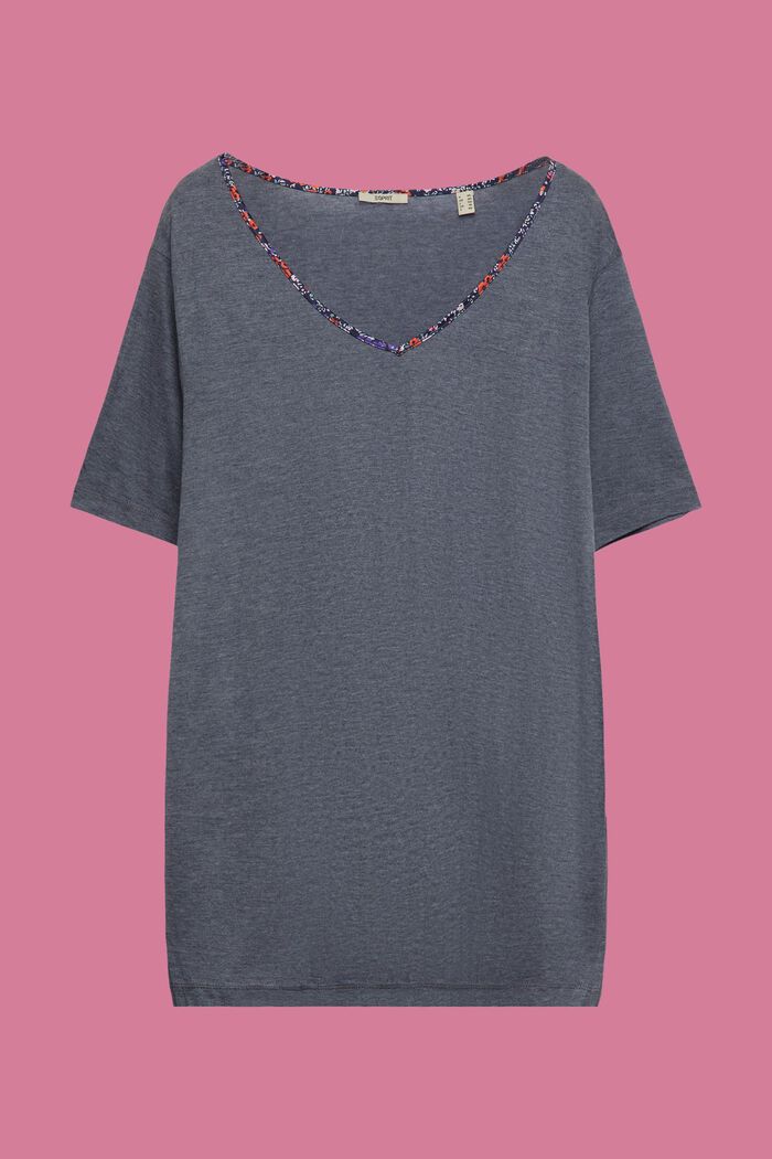 CURVY T-shirt met bloemige paspels, TENCEL™, NAVY, detail image number 0