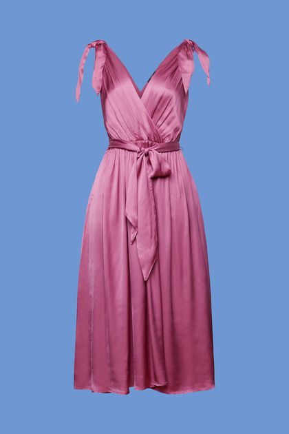 Satijnen midi-jurk met strikkoord bij de schouders