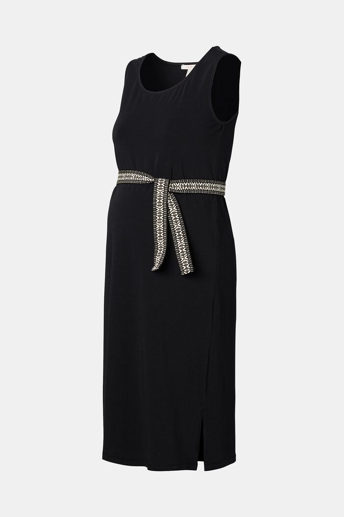 Jersey jurk met strikceintuur, biologisch katoen, BLACK INK, detail image number 4