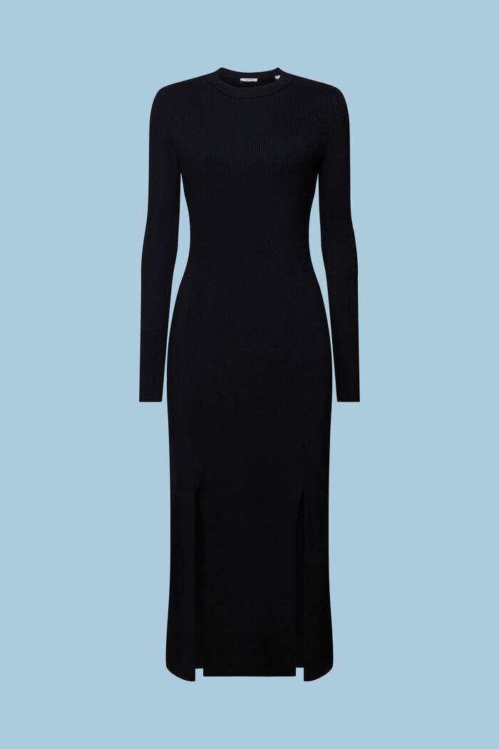 Ribgebreide midi-jurk, BLACK, detail image number 6