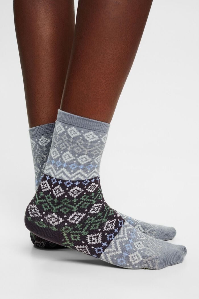 Lot de 2 paires de chaussettes à motif norvégien, coton biologique, GREY, detail image number 2