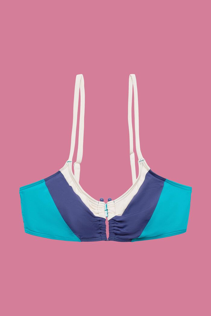Gewatteerde bikinitop in colour block-design met U-vormig metalen detail, TEAL GREEN, detail image number 4