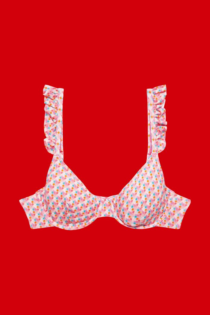 Bikinitop met geometrisch motief en beugels, PINK FUCHSIA, detail image number 3
