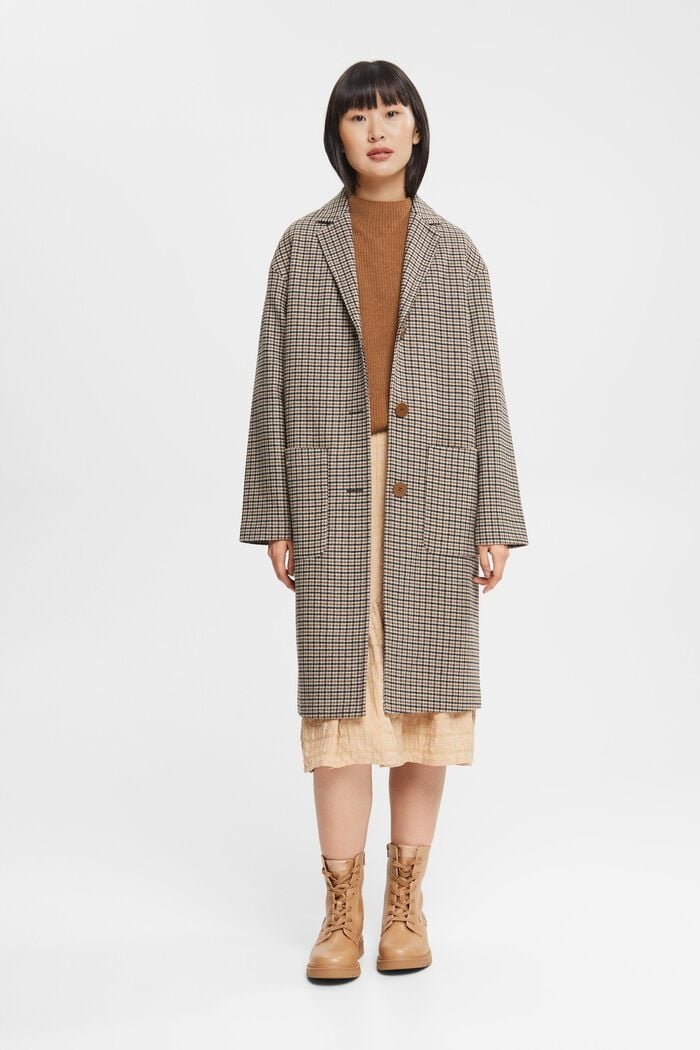 Manteau à motif pied-de-poule en laine mélangée, CREAM BEIGE, detail image number 0
