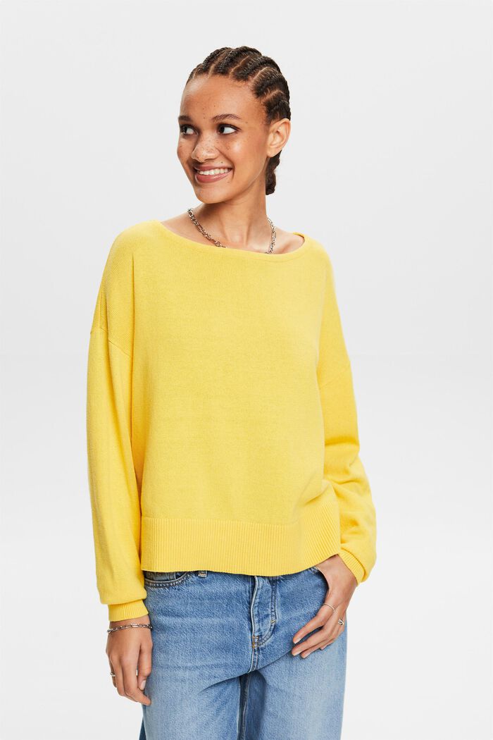 Pull-over en coton et lin, SUNFLOWER YELLOW, detail image number 0