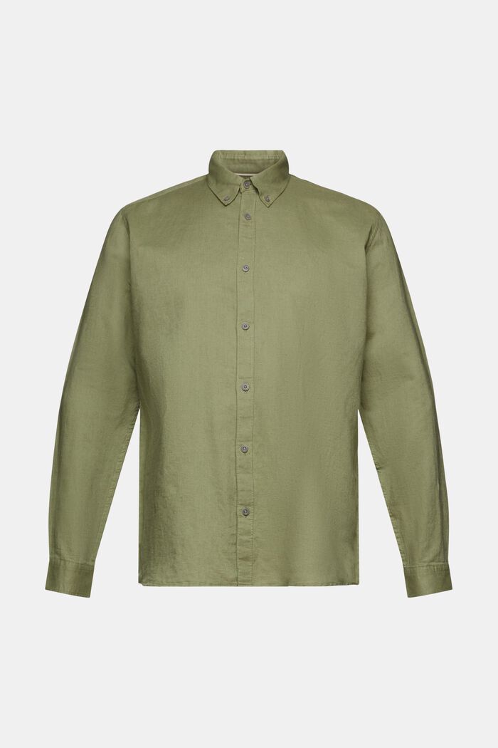 Overhemd met buttondownkraag van een mix van katoen en linnen, LIGHT KHAKI, detail image number 6