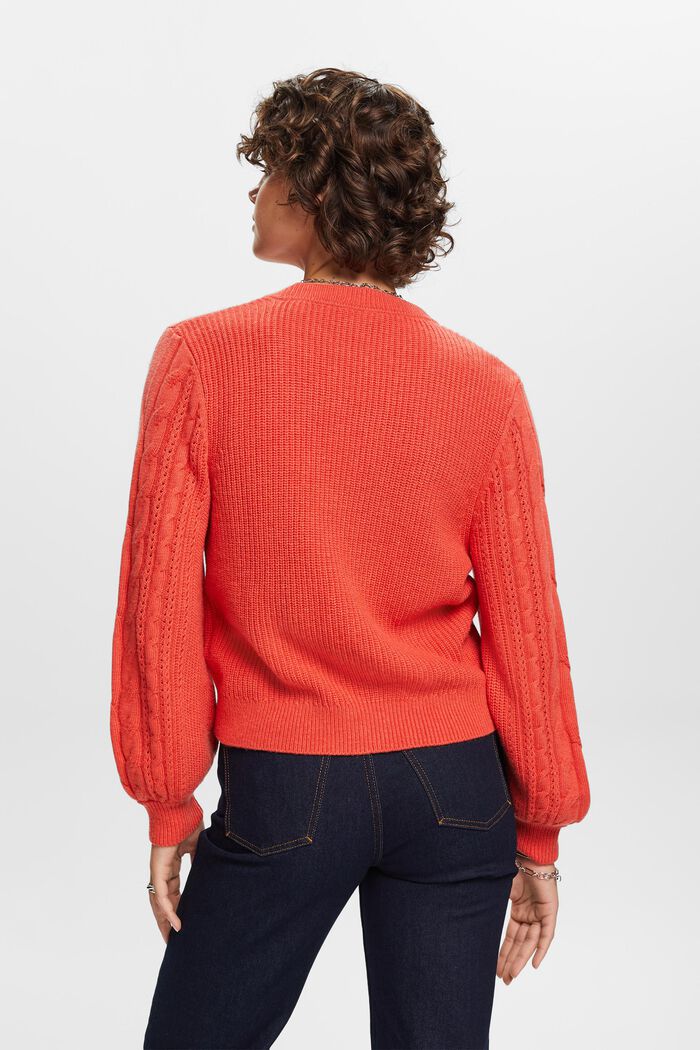 Cardigan en maille torsadée de laine mélangée, CORAL RED, detail image number 3