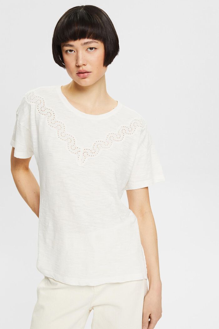 T-shirt rehaussé de broderie anglaise, OFF WHITE, detail image number 0