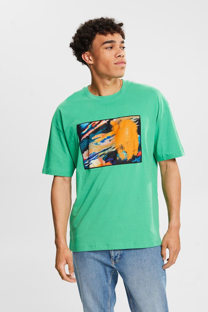 Jersey T-shirt met groot label, GREEN, detail image number 4