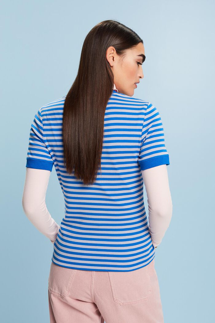T-shirt en coton rayé à logo imprimé, LIGHT BLUE LAVENDER, detail image number 4