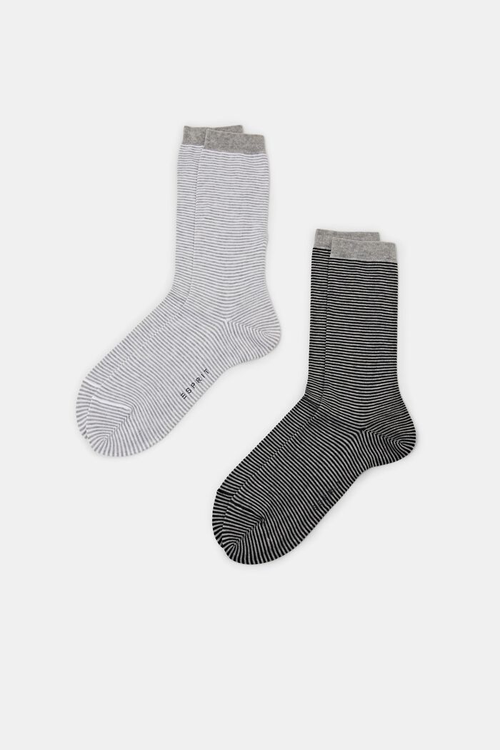 Set van 2 paar gestreepte, grofgebreide sokken, LIGHT GREY / BLACK, detail image number 0
