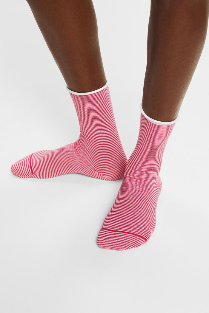 Gestreepte sokken met opgerolde manchetten, organic cotton, RED/ROSE, detail image number 1