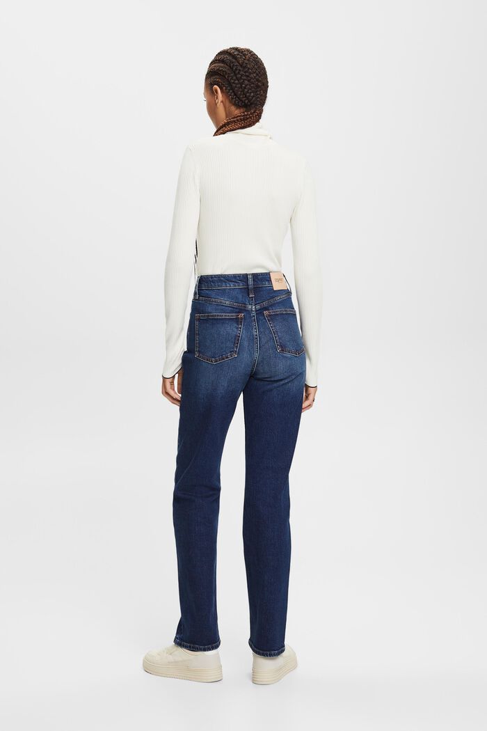 Straight jeans met retrolook en hoge taille, BLUE DARK WASHED, detail image number 4