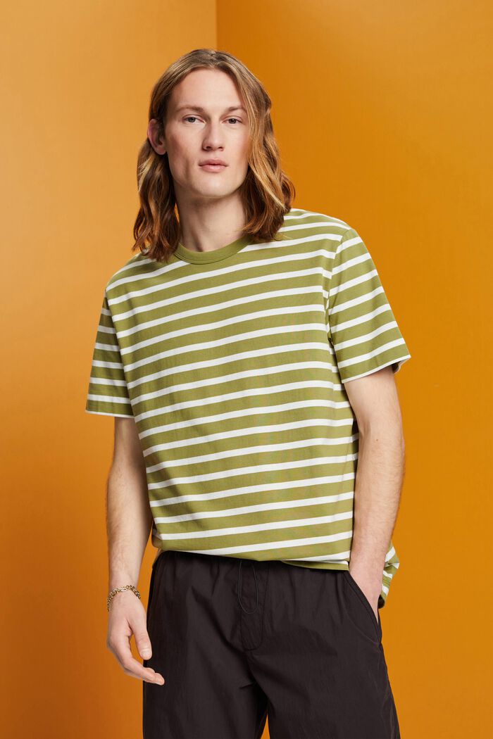 T-shirt rayé en coton durable, LEAF GREEN, detail image number 0