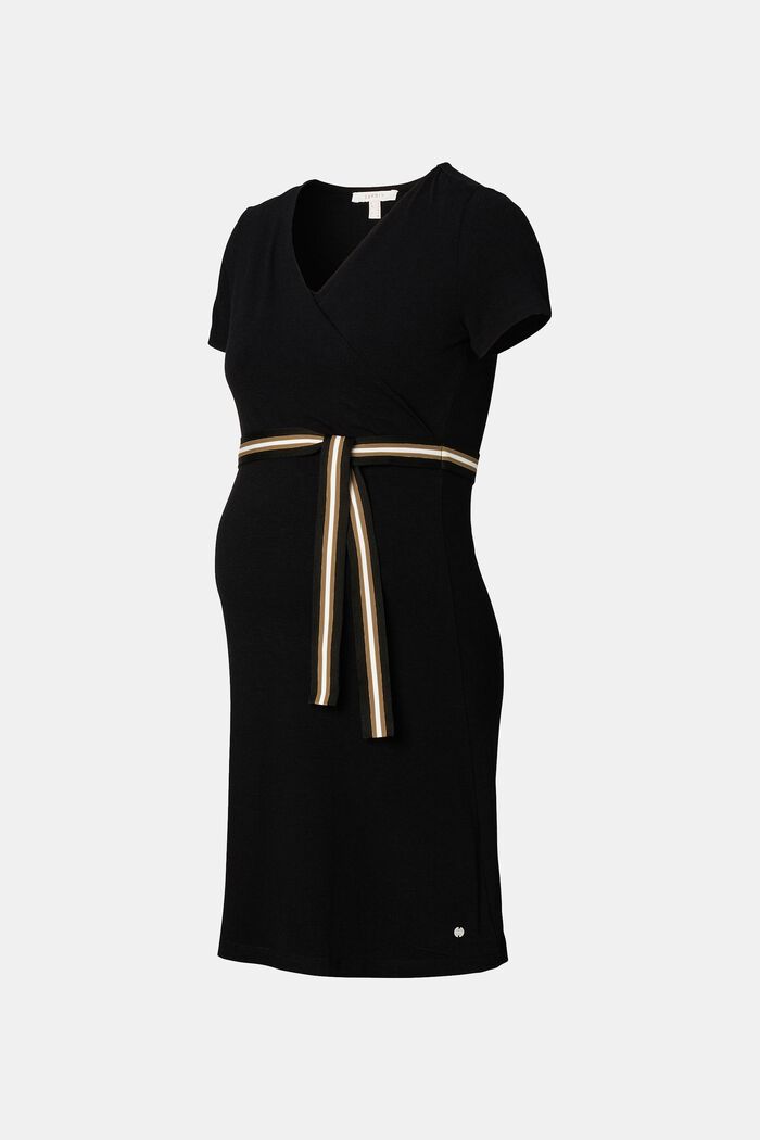 Jersey jurk met voedingsfunctie en ceintuur, BLACK INK, overview