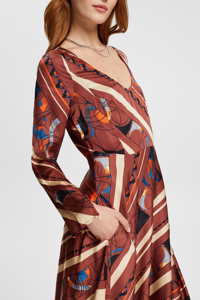 Satijnen jurk met motief, LENZING™ ECOVERO™, TERRACOTTA, detail image number 3