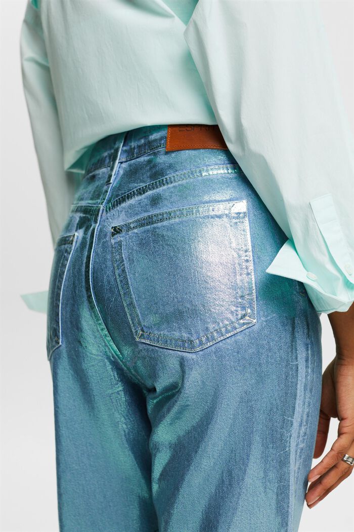 Metallic coated retro rechte jeans, hoge taille, DENIM/PISTACHIO GREEN, detail image number 3