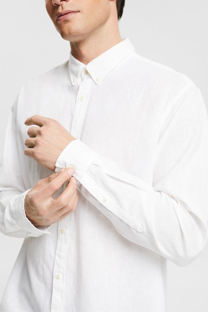En lin mélangé : la chemise à la finition chinée, WHITE, detail image number 2
