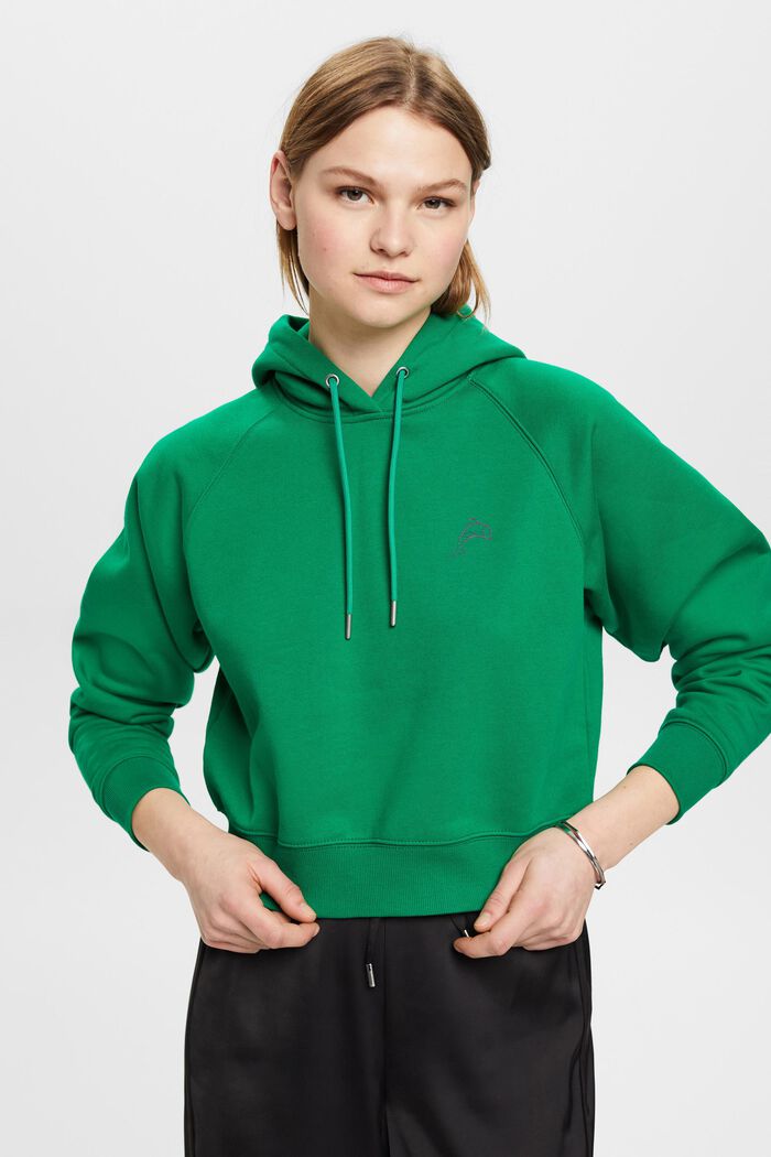Cropped hoodie met dolfijnenlogo, GREEN, detail image number 0