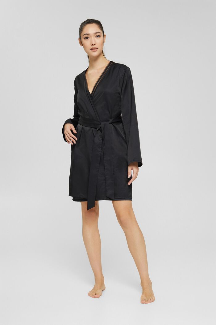 À teneur en soie : kimono à ceinture à nouer, BLACK, detail image number 0