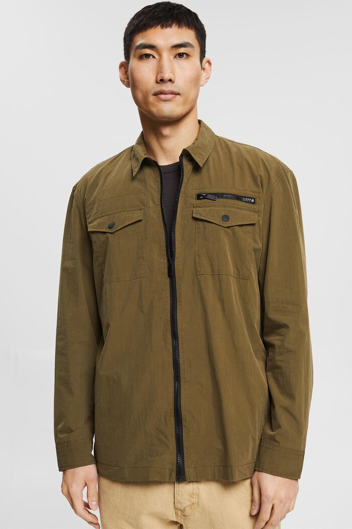 Légère veste chemise zippée, DARK KHAKI, detail image number 0