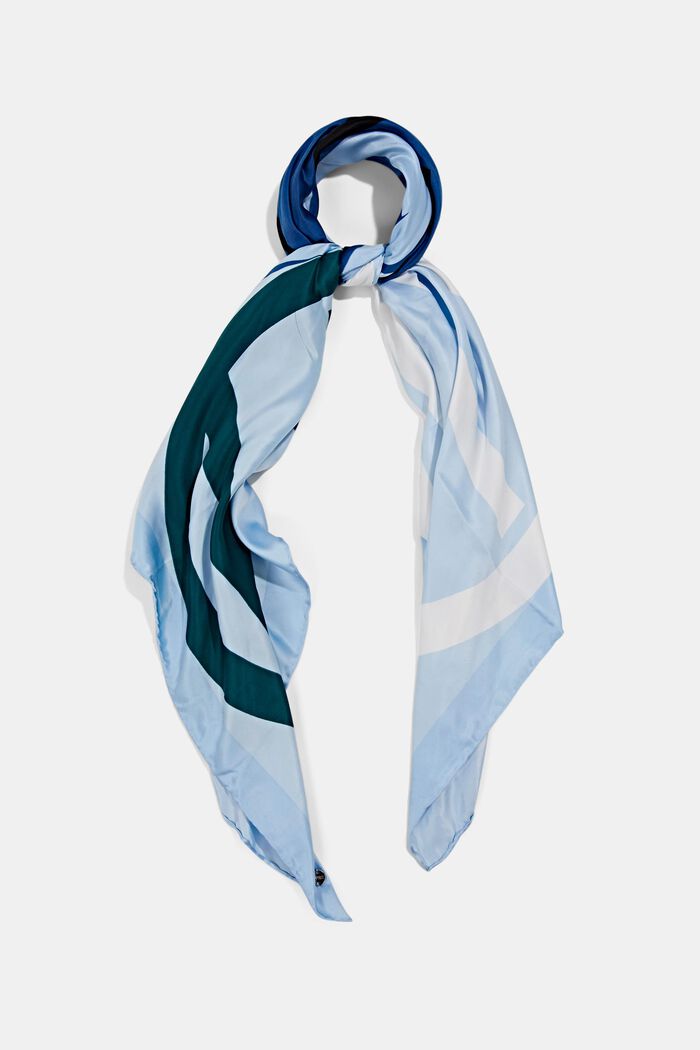 Sjaal met satijnen look en monogram, GREY BLUE, detail image number 0