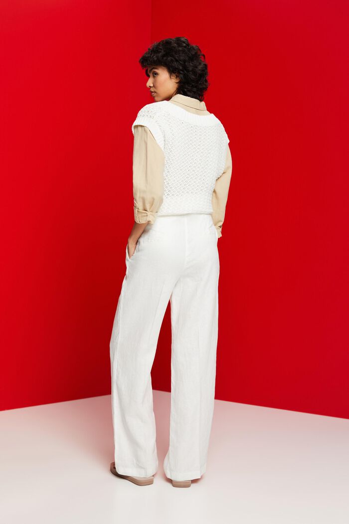 Pantalon large en lin, OFF WHITE, detail image number 3