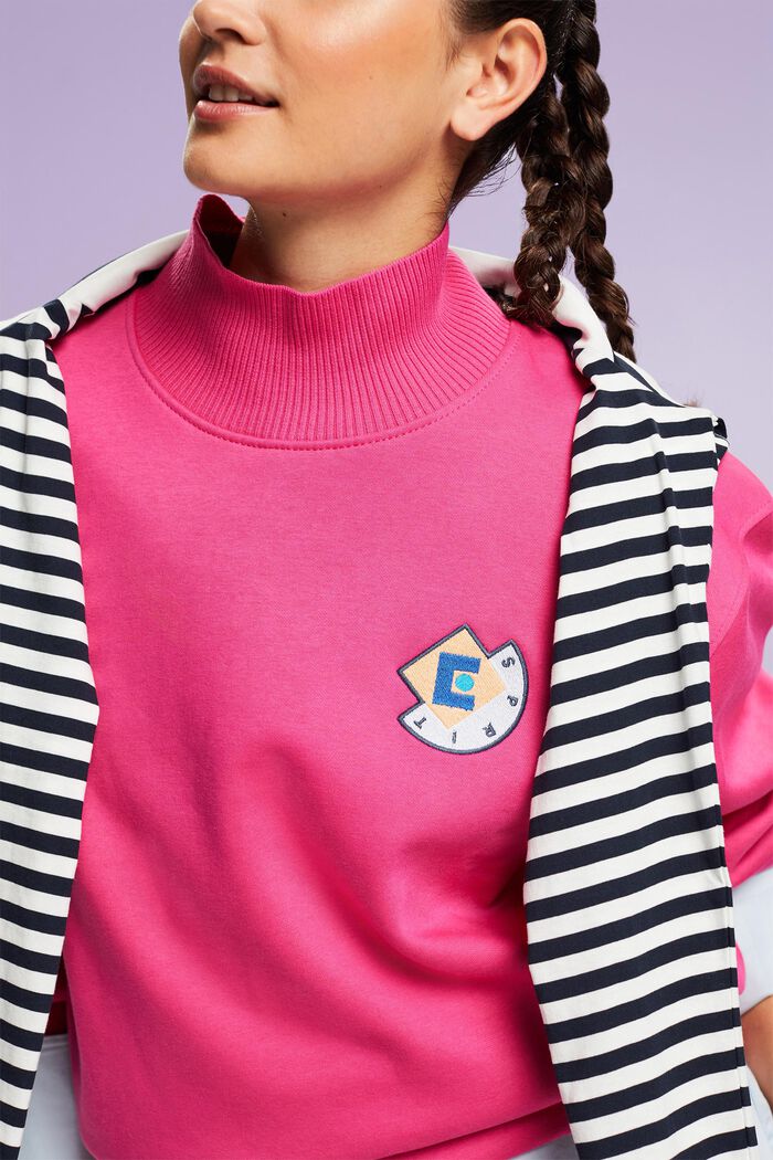 Sweatshirt met opstaande kraag en logo, PINK FUCHSIA, detail image number 2