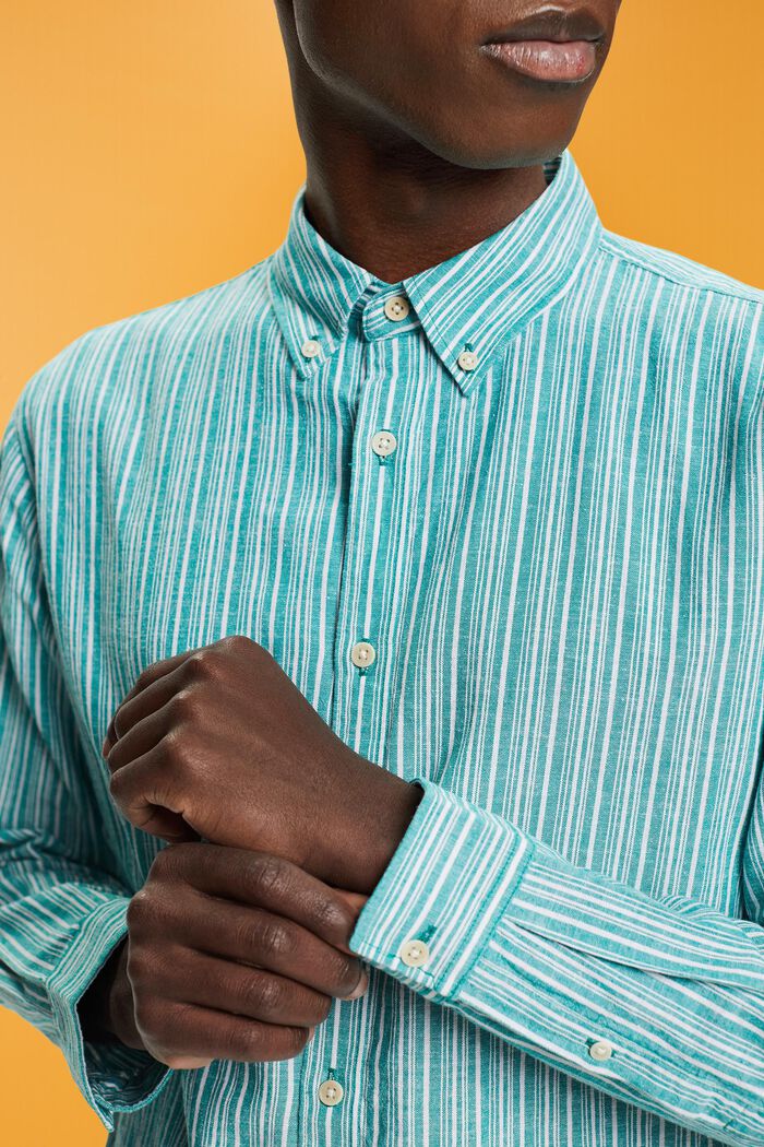 Gestreept shirt met linnen, EMERALD GREEN, detail image number 2