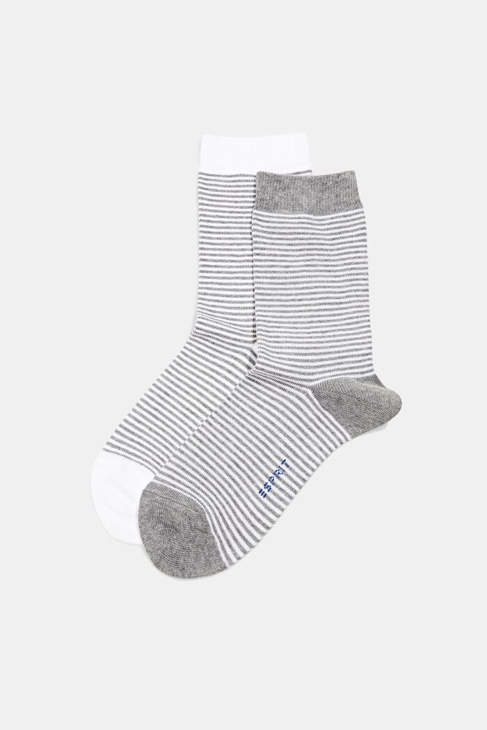 Set van 2 paar gestreepte sokken, organic cotton, WHITE/GREY, detail image number 0
