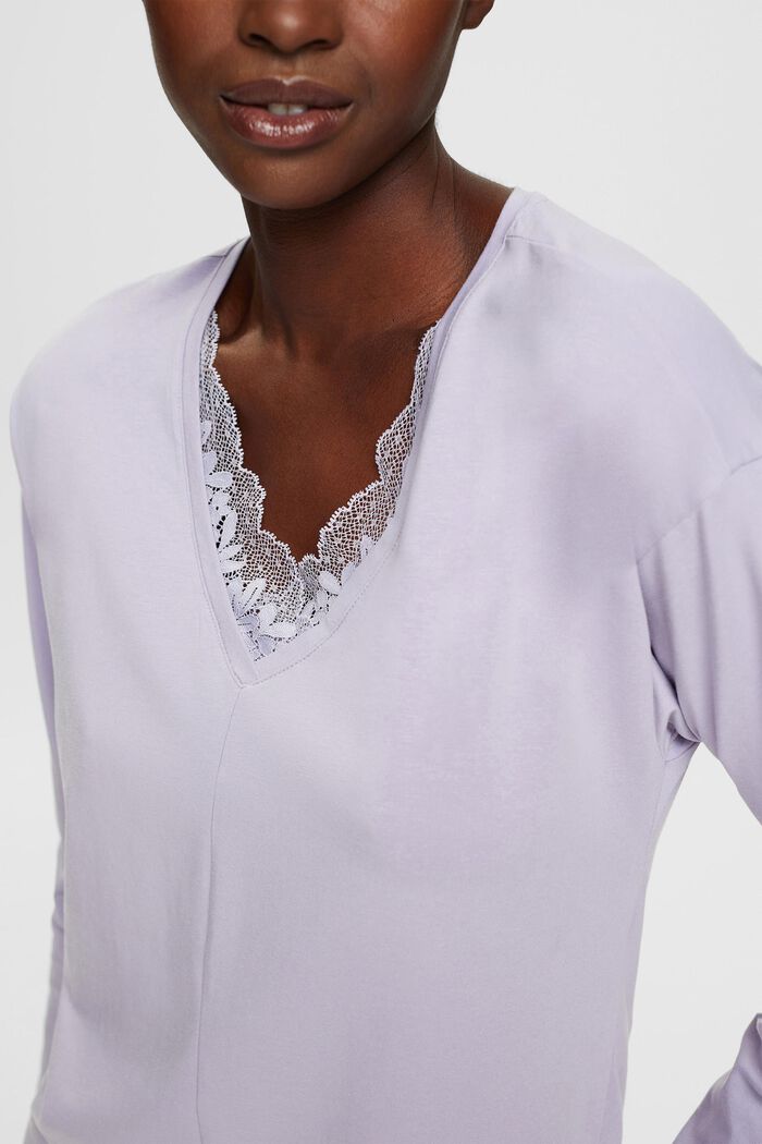 Chemise de nuit en jersey à détails en dentelle, LAVENDER, detail image number 2