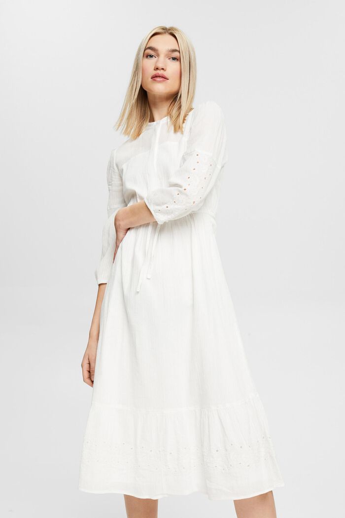 Midi-jurk van 100% katoen, OFF WHITE, detail image number 0