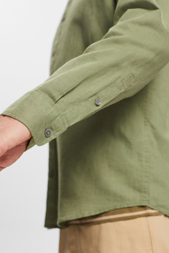 Overhemd met buttondownkraag van een mix van katoen en linnen, LIGHT KHAKI, detail image number 2