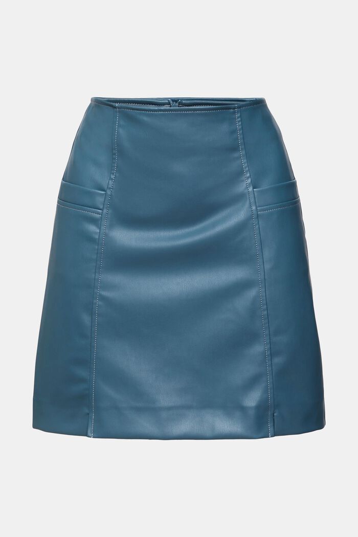Mini-jupe en similicuir, PETROL BLUE, overview