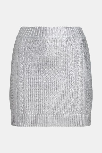Mini-jupe en maille torsadée métallique, SILVER, overview
