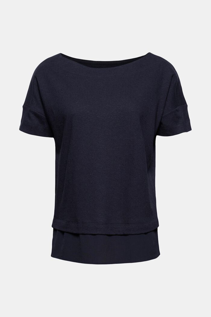 Met linnen: T-shirt met laagjeseffect, NAVY, detail image number 0