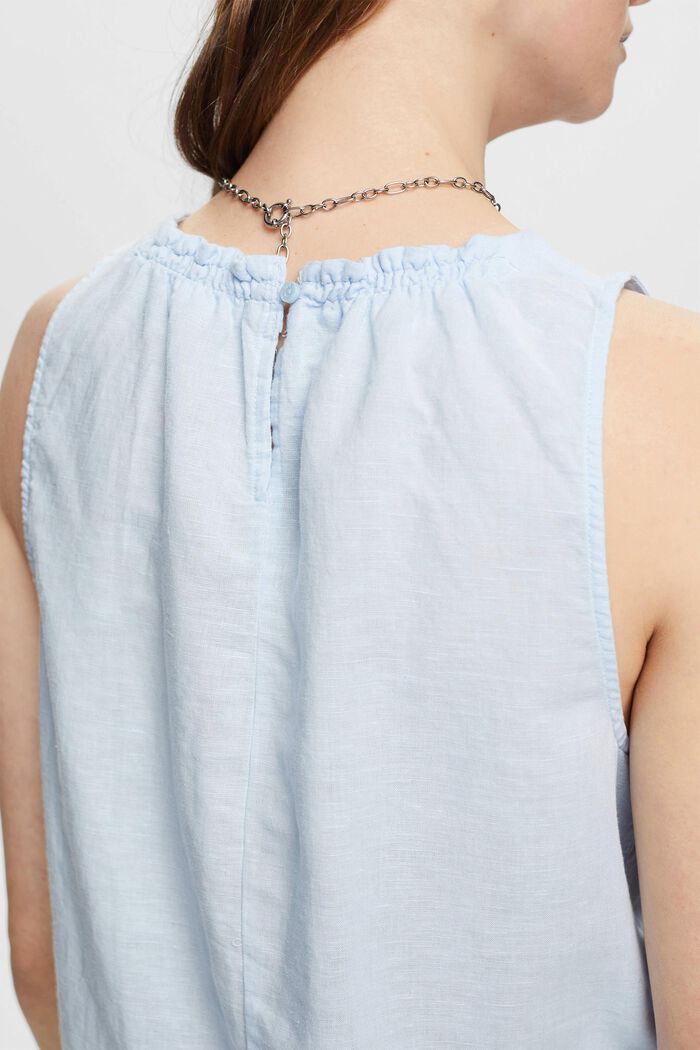 Mouwloze blouse van een linnenmix, PASTEL BLUE, detail image number 4