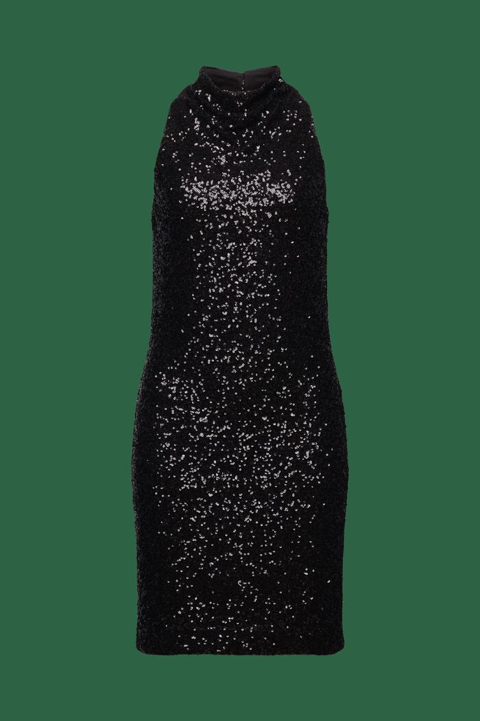 Mouwloze neckholder midi-jurk met pailletjes, BLACK, detail image number 7