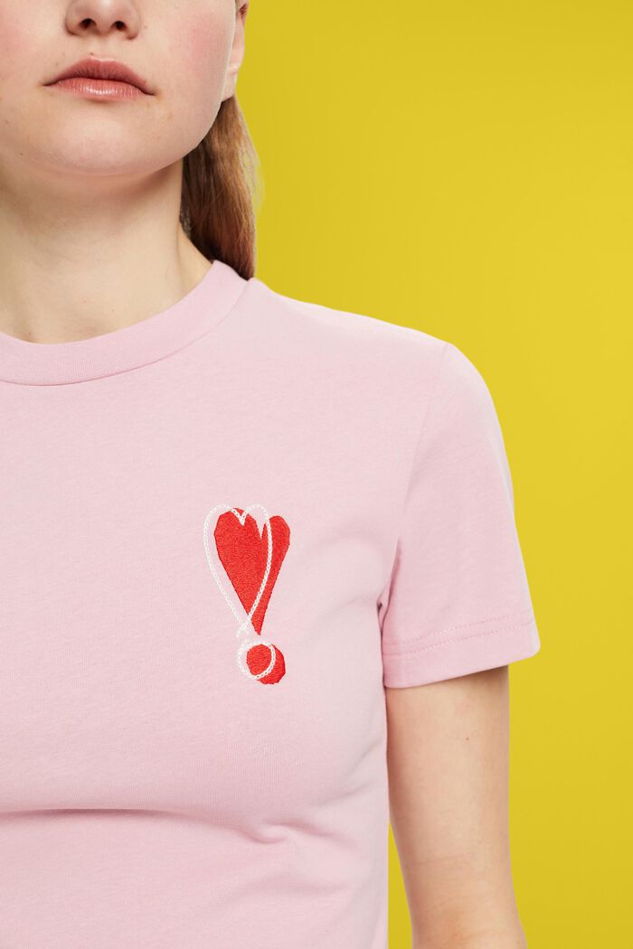 Katoenen T-shirt met geborduurd hartmotief, PINK, detail image number 2
